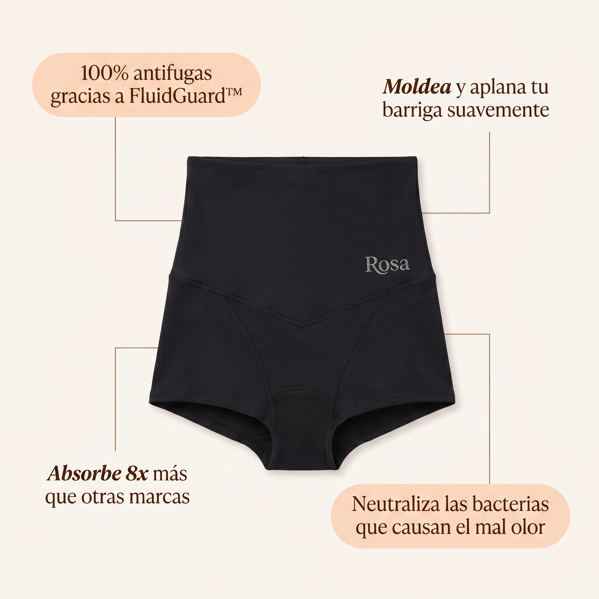 Rosa's Alta — Bragas Antifugas Cintura Alta (Pack de 5)